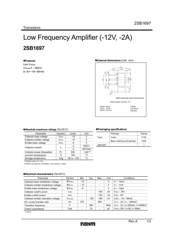 ROHM 2SB1697 User Guide - Page 1