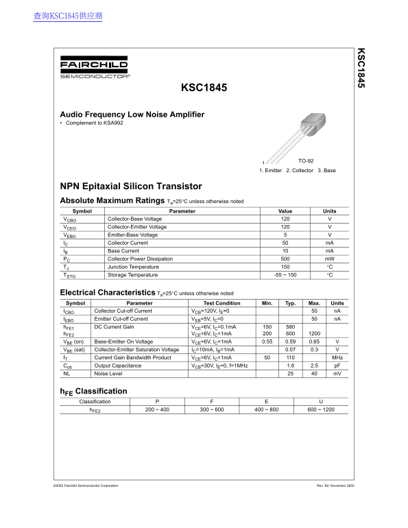 Fairchild KSC1845 Data Sheet - Page 1