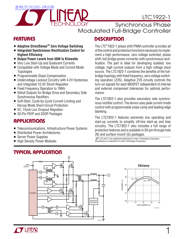 LINEAR LTC1922-1 Data Sheet - Page 1