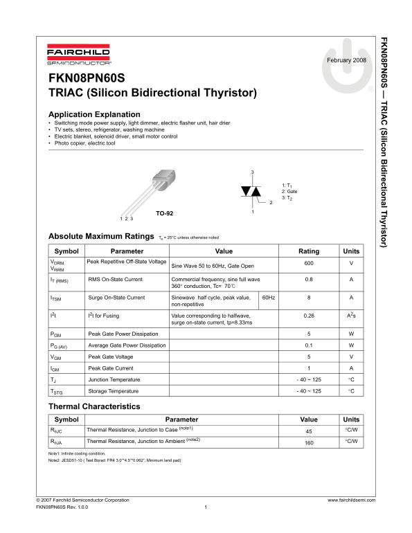 Fairchild Semiconductor FKN08PN60S User's Manual - Page 1