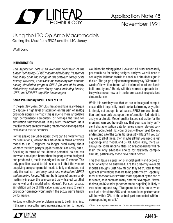 LINEAR AN48 Using LTC Op Amp Macromodels - Page 1