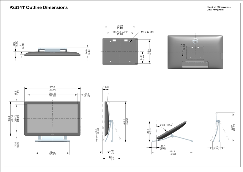 Dell Monitor Outline Drawing - Page 1