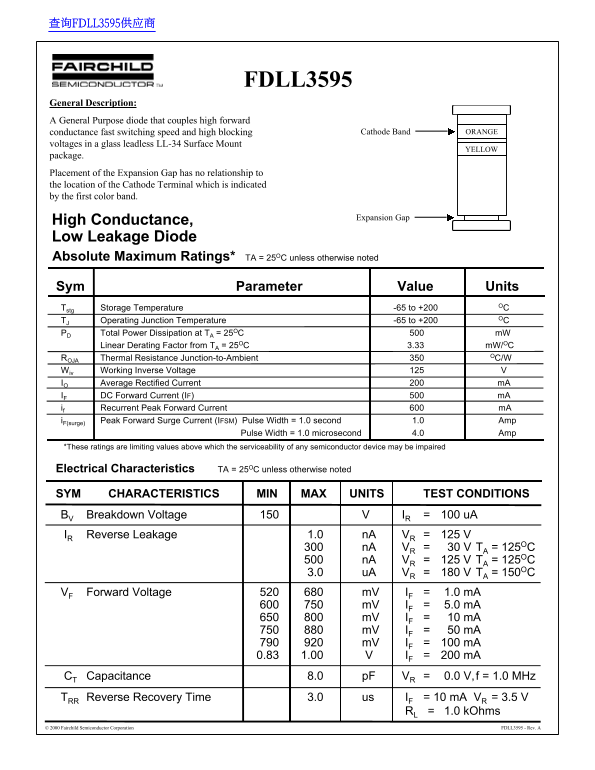 Fairchild FDLL3595 Data Handbook - Page 1