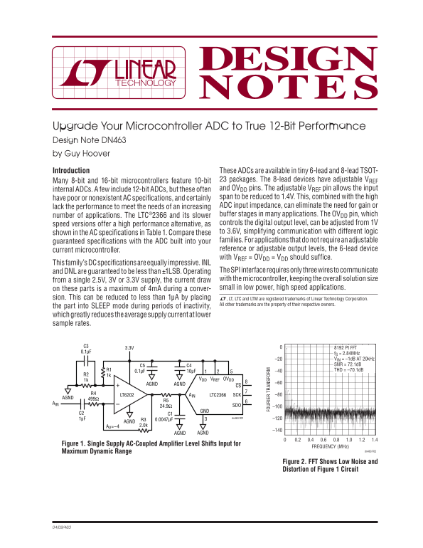 LINEAR Upgrade Your Microcontroller ADC to True 12-Bit Performance Design Note DN463 - Page 1
