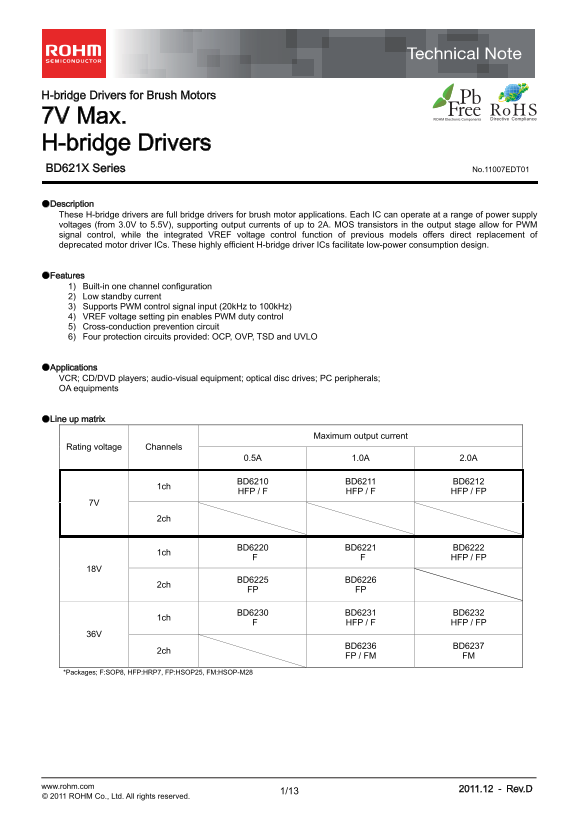 ROHM BD6210F Data Sheet - Page 1