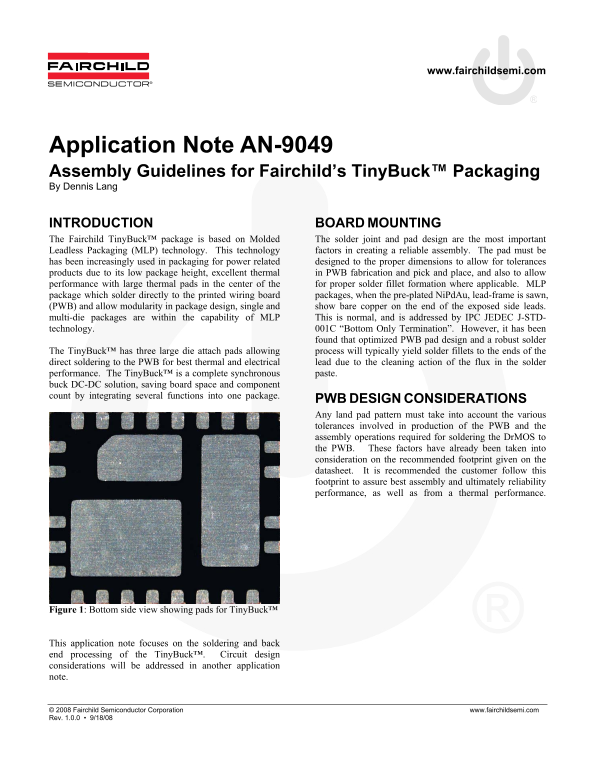 Fairchild Assembly Guidelines for TinyBuck Packaging Data Manual - Page 1