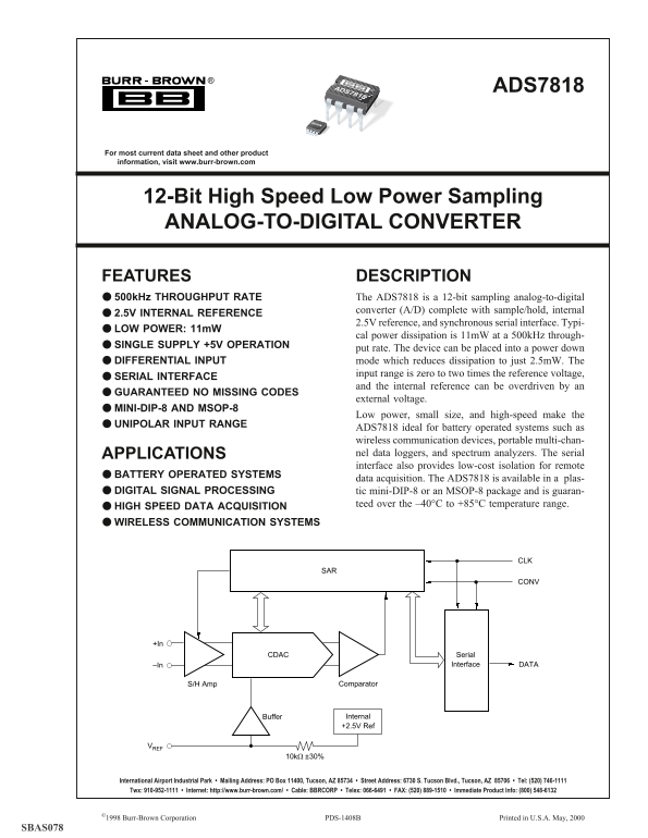 Texas Instruments - ADS7818 Data Sheet - Page 1