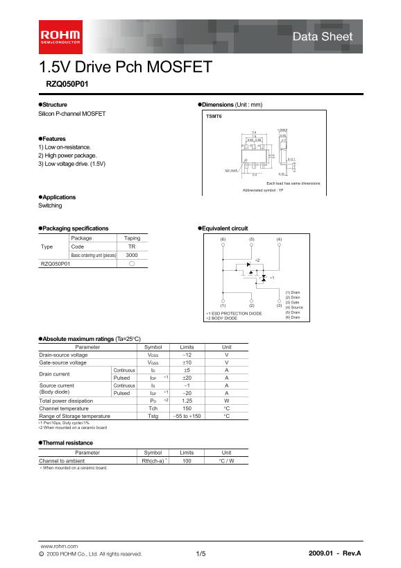 ROHM RZQ050P01 Data Sheet - Page 1