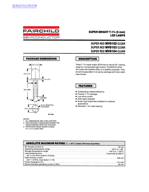 Fairchild Super Red MV8102 3 4 Clear Data Handbook - Page 1