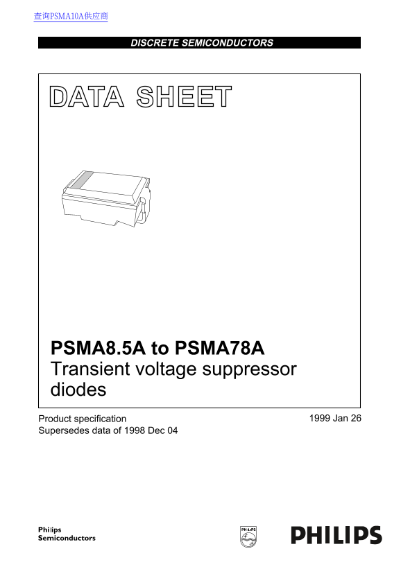 PHILIPS PSMA8.5A to PSMA78A Transient Voltage Suppressor Diodes Data Sheet User Manual - Page 1