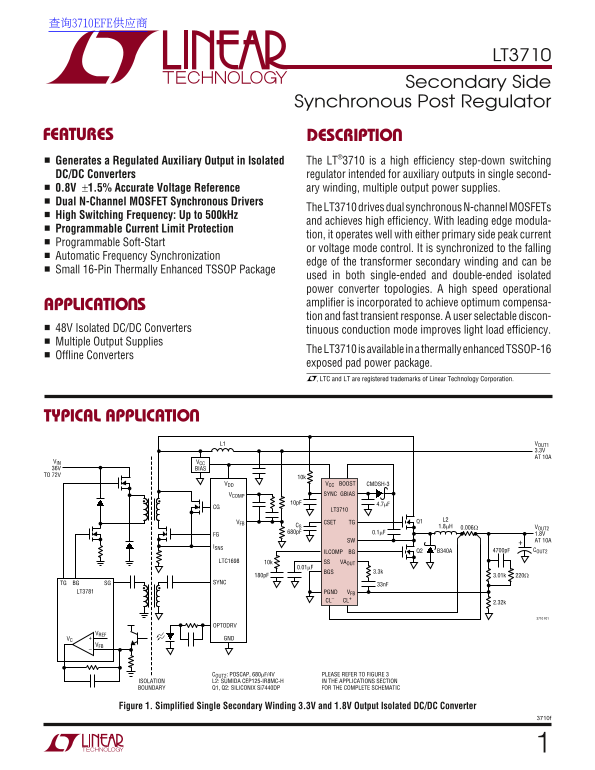 LINEAR LT3710 User Guide - Page 1