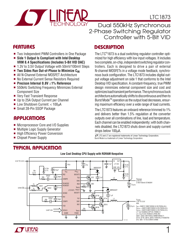 LINEAR TECHNOLOGY LTC1873 User's Manual - Page 1