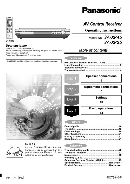 Panasonic SA-XR45 XR25 User's Manual - Page 1
