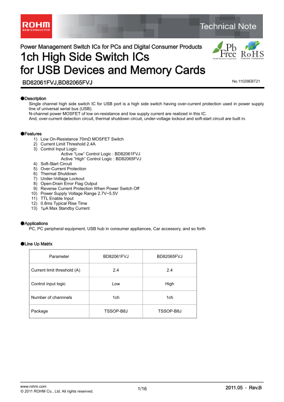 ROHM Power Management Switch ICS for PCs and Digital Consumer Products BD82065FVJ User Manual - Page 1