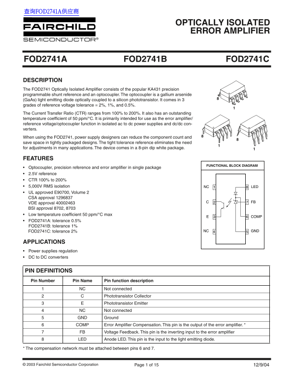 Fairchild FOD2741A Data Handbook - Page 1