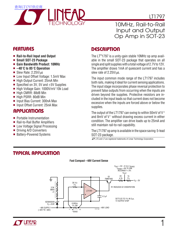 LINEAR LT1797 10MHz SOT-23 Data Sheet User Manual - Page 1