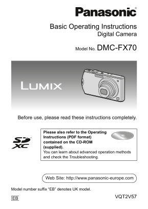 Panasonic DMC-FX70 Digital Camera Basic Operating Instructions - Page 1