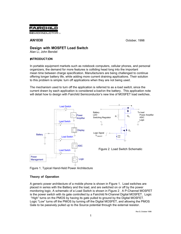 Fairchild MOSFET-Based Load Switch Data Manual - Page 1