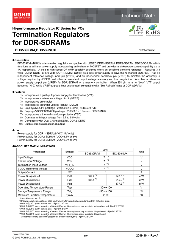 ROHM BD3539FVM Data Sheet - Page 1