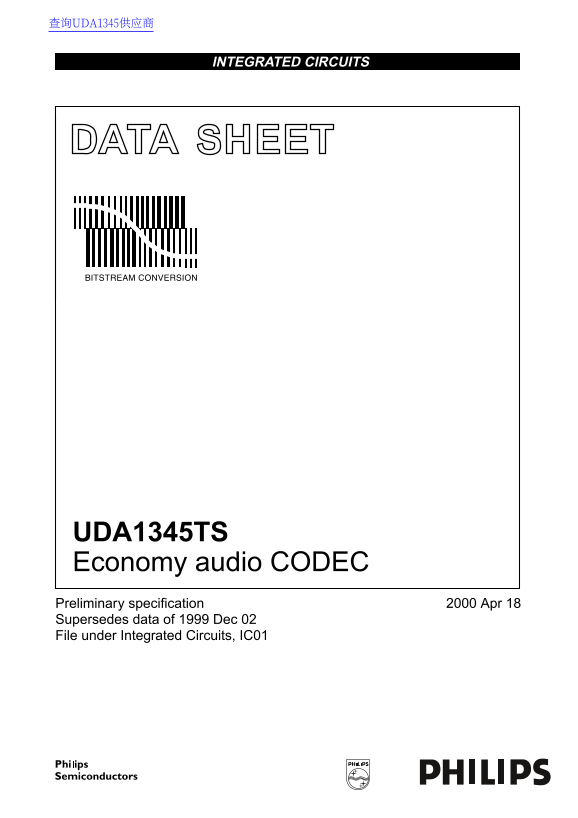 PHILIPS UDA1345TS Data Sheet User Manual - Page 1