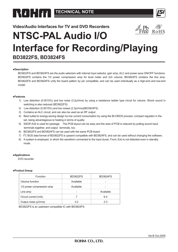 ROHM BD3822FS BD3824FS Data Sheet - Page 1