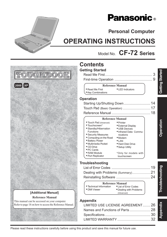 Panasonic CF72VCJUZQM User Guide and Manual - Page 1