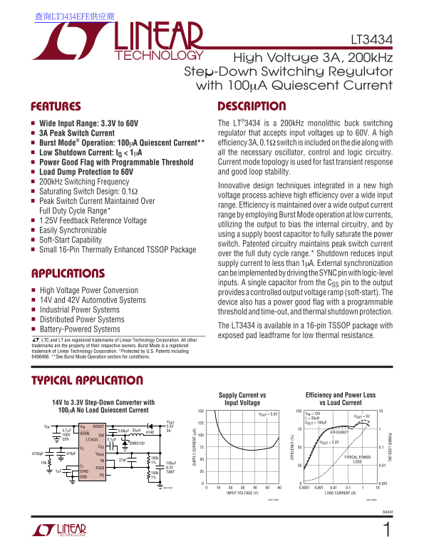 LINEAR LT3434 Data Handbook/Specifications Sheet - Page 1