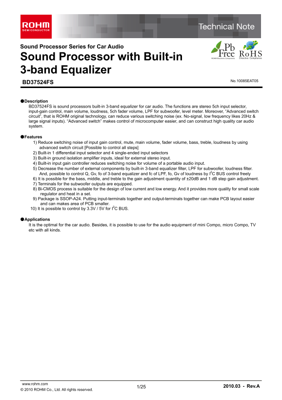 ROHM BD37524FS Data Sheet - Page 1