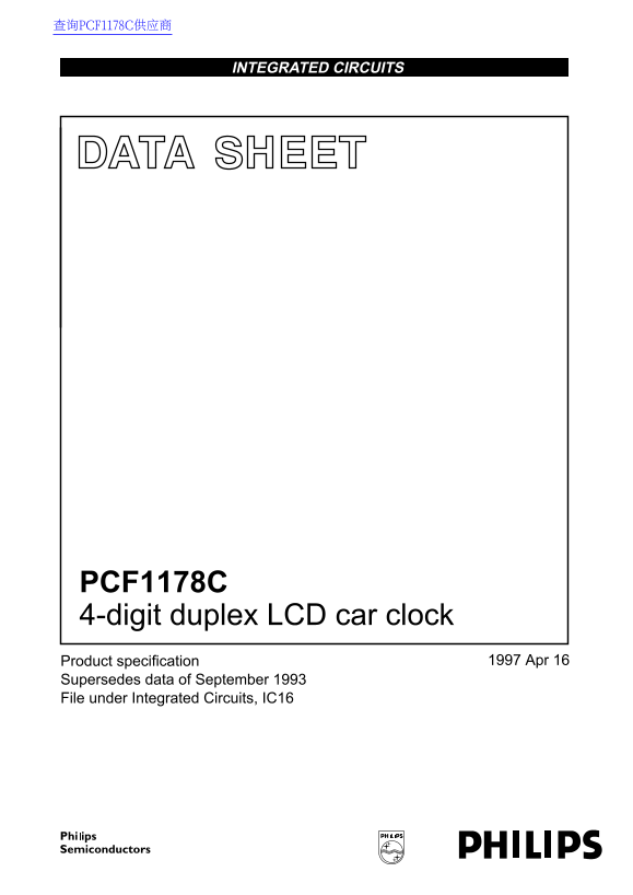 PHILIPS PCF1178C 4-digit Duplex LCD Car Clock User Manual and Data Sheet - Page 1