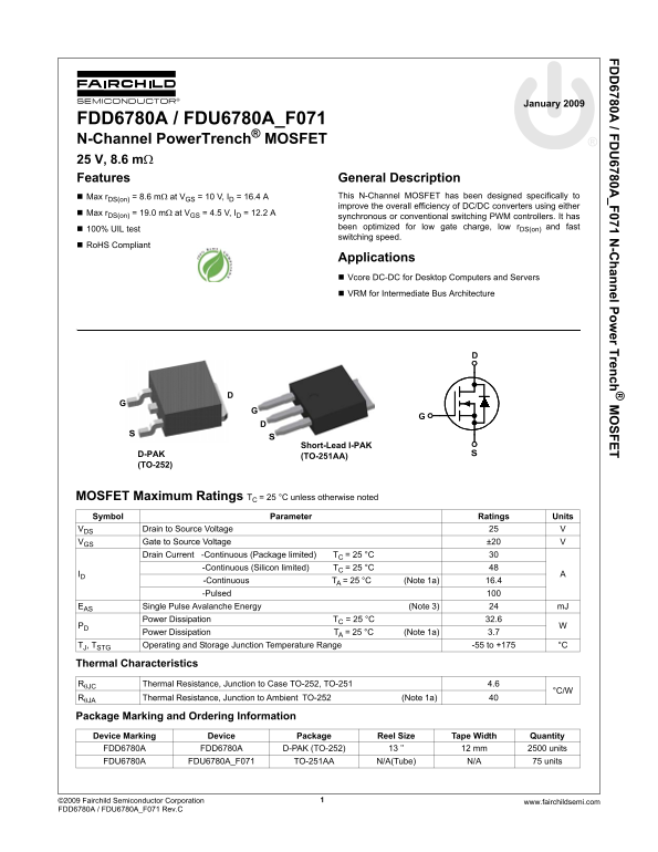 Fairchild FDD6780A FDU6780A_ F071 User Guide - Page 1