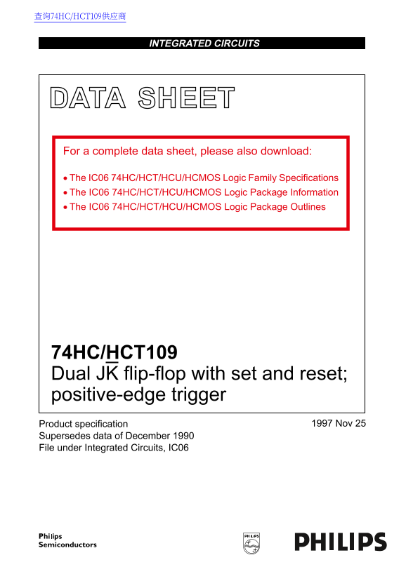 Philips 74HC HCT109 Data Sheet - Page 1