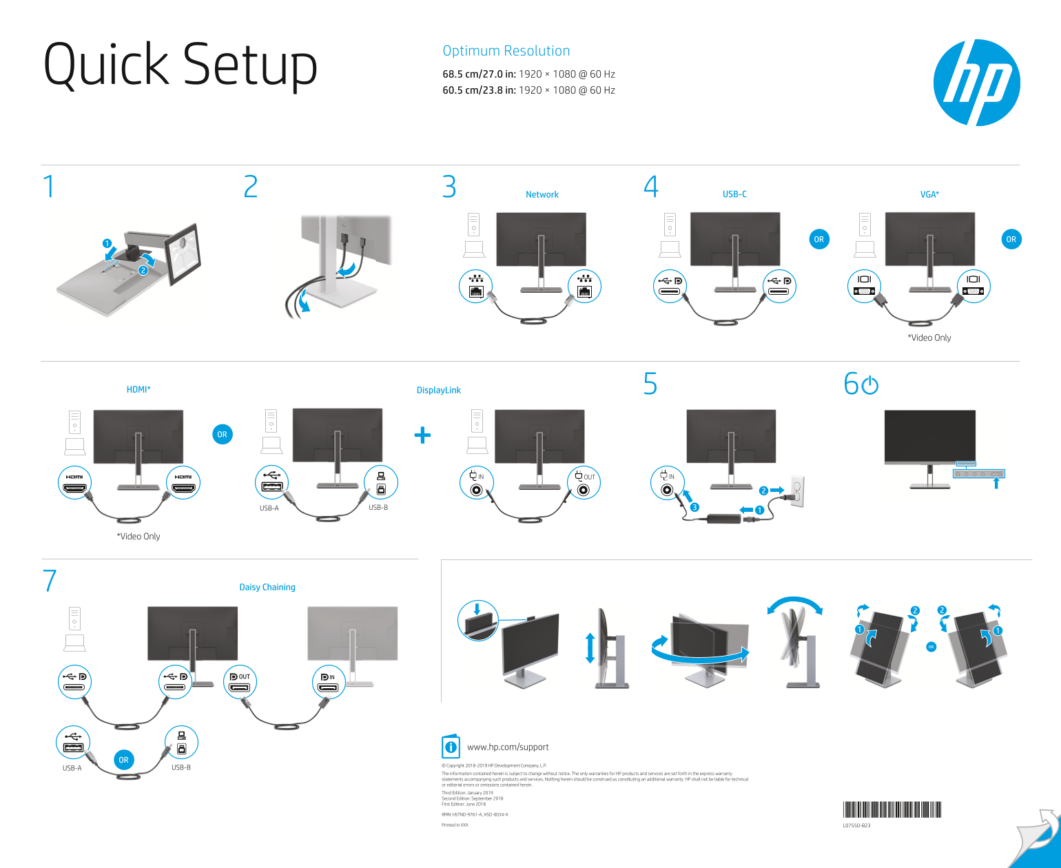 HP EliteDisplay E243d23.8-inch QHD Monitor Quick Setup Guide - Page 1