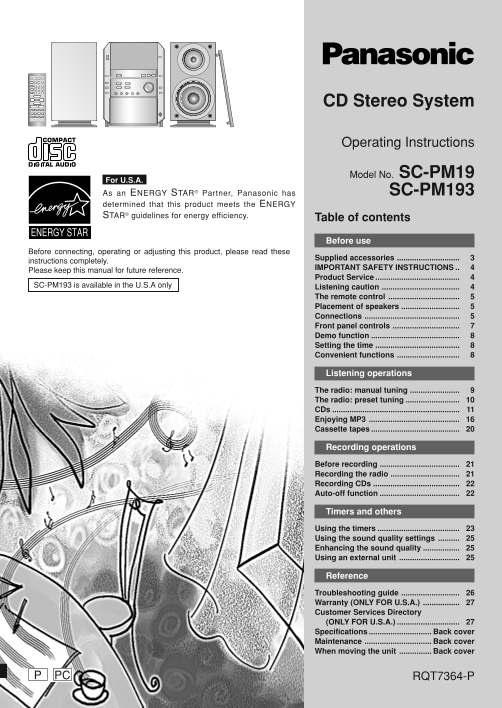 Panasonic SC-PM19 SC-PM193 User Guide and Manual - Page 1