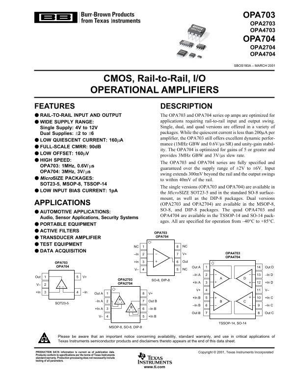 Texas Instruments OPA703 Data Sheet - Manual - Page 1