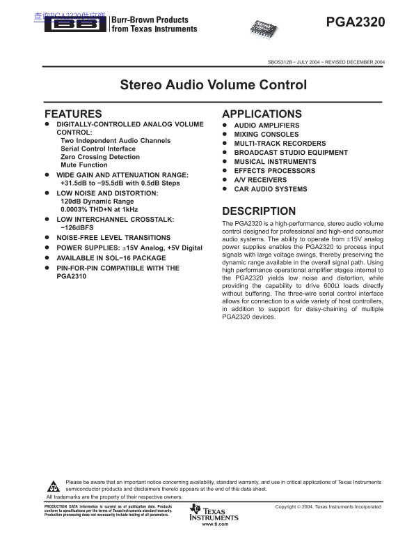 Texas Instruments PGA2320 Data Handbook/Manual - Page 1