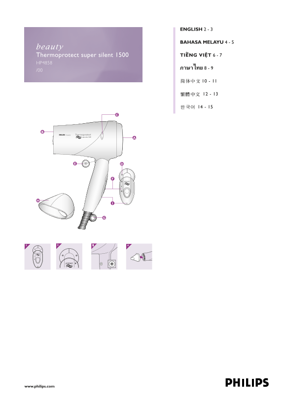 Philips HP4858 Hair Dryer User Guide - Page 1