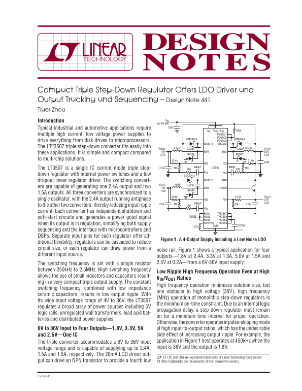 LINEAR Compact Triple Step-Down Regulator with LDO Driver, Output Tracking, and Sequencing – Design Note 441 by Tiger Zhou Owner's Manual & User Guide - Page 1