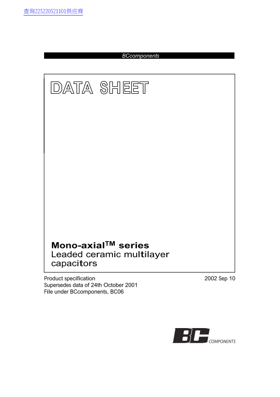 PHILIPS Mono-axial series Leaded ceramic multilayer capacitors Data Book - Page 1