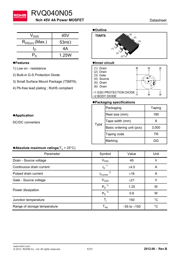 ROHM RVQ040N05 Specifications and User Guide - Page 1