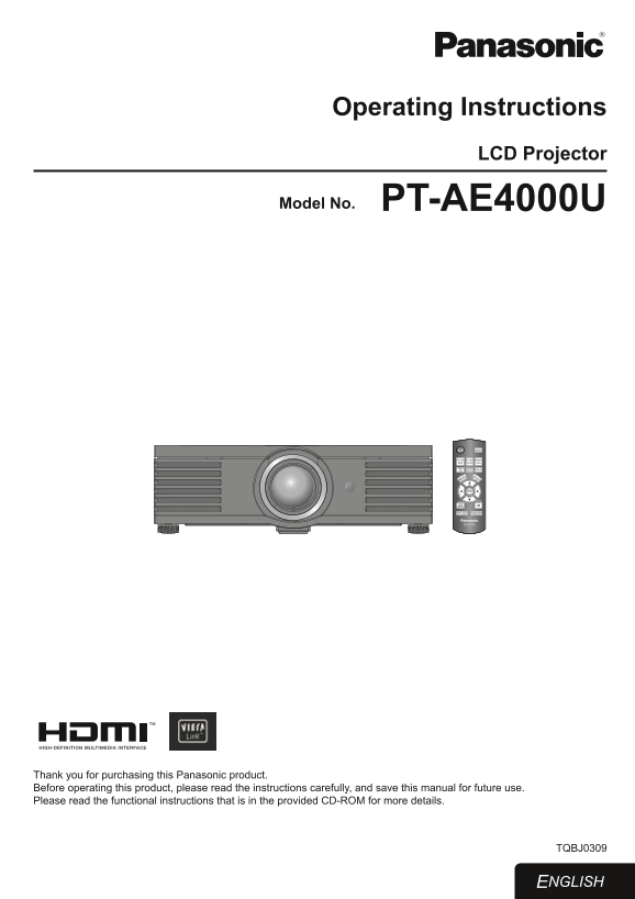 Panasonic PT-ae4000u User Guide - Page 1