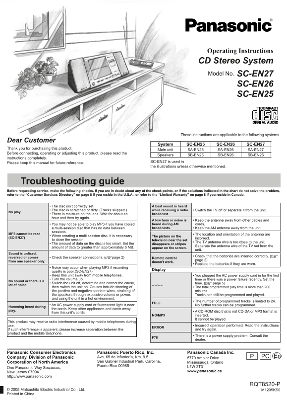 Panasonic SA-EN27 SC-EN26 SA-EN25 User Manual - Page 1
