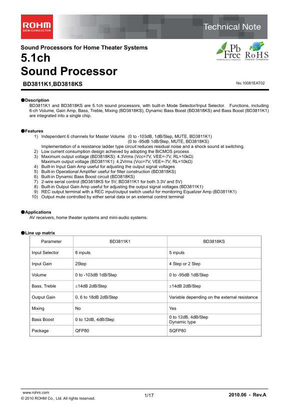 ROHM BD3811K1 Data Sheet - Page 1