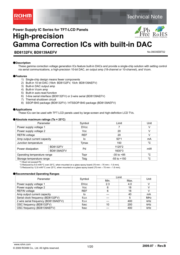 ROHM BD8139AEFV Data Sheet - Page 1