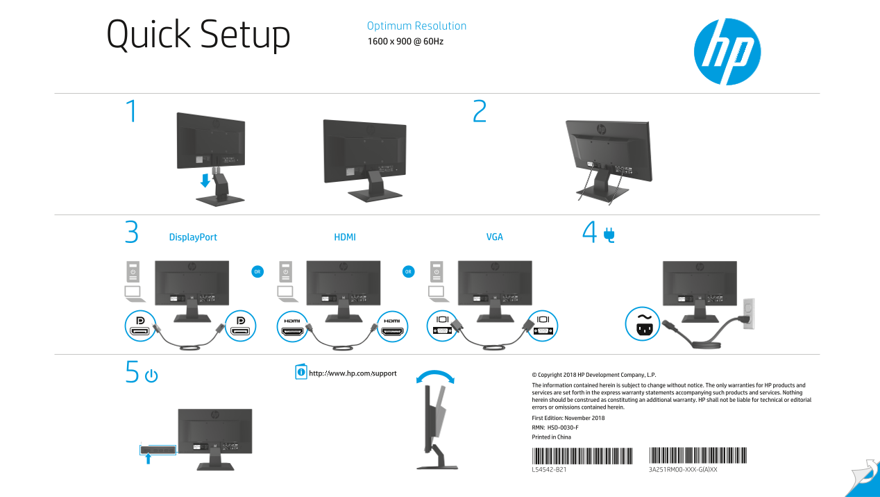 HP P204 19.5-inch Monitor Quick Setup Guide - Page 1
