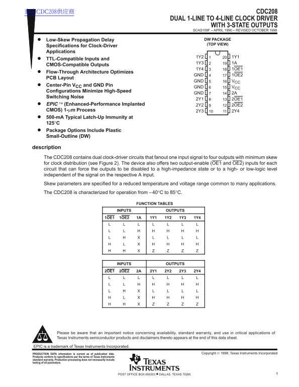 Texas Instruments CDC208 Data Manual1 Specification - Page 1