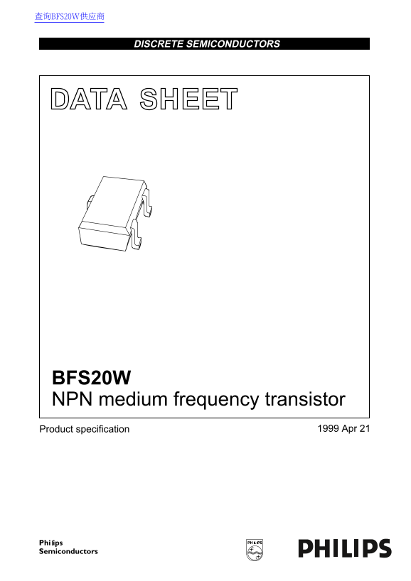 PHILIPS BFS20W NPN Medium Frequency Transistor Data Sheet - Page 1