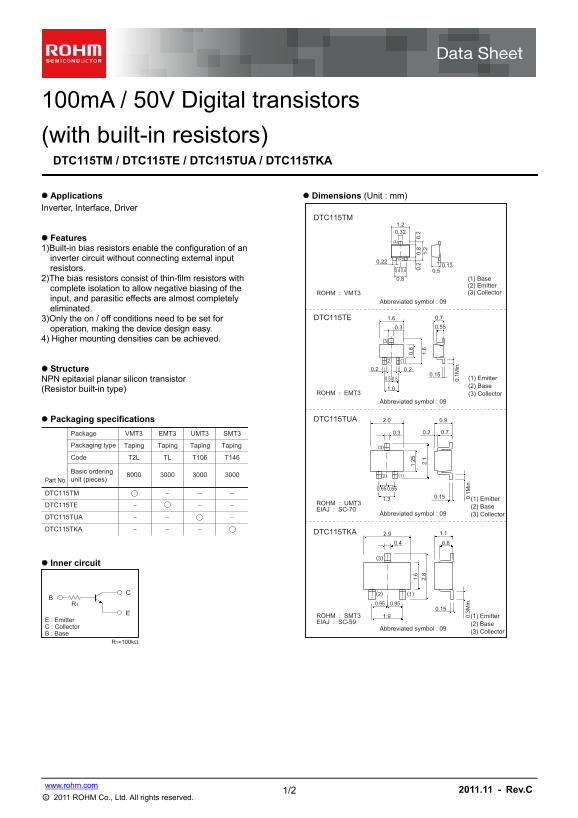 ROHM DTC115TM DTC115TE DTC115TKA DTC115TUA User Manual - Page 1
