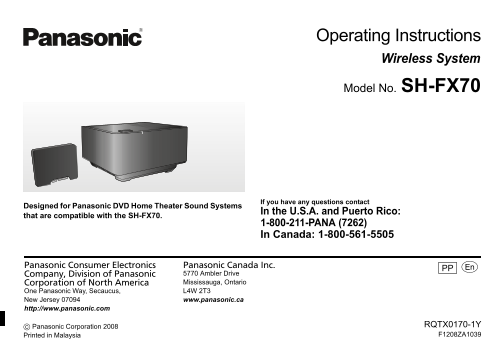 Panasonic SHFX70 User's Guide - Page 1