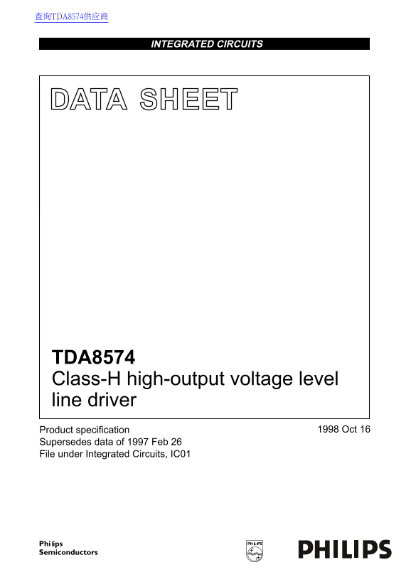 Philips TDA8574 Class-H High-Output Voltage Level Line Driver Data Sheet User Manual - Page 1
