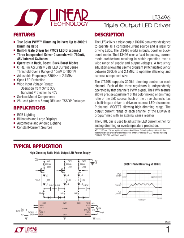 LINEAR TECHNOLOGY - LT3496 Data Sheet User Guide - Page 1